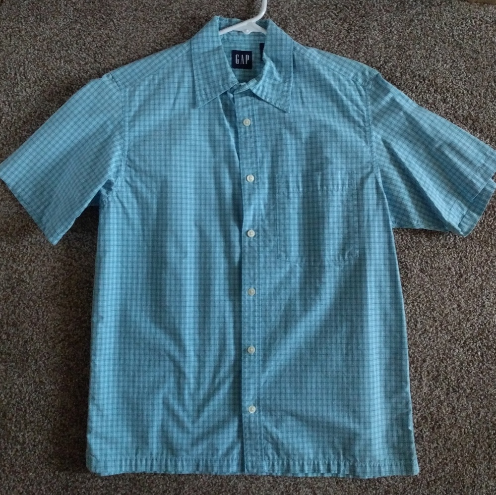 GAP Blue Short Sleeve Plaid Shirt Mens XS